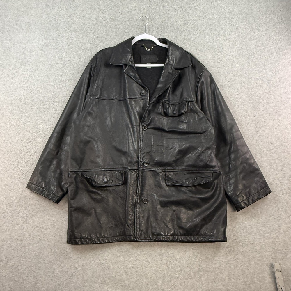 Vintage J‎ Crew Jacket Mens XL Black  Leather Blanket Lined Heavy Long Length
